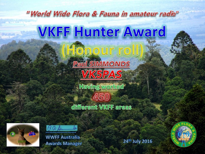 VK5PAS VKFF Hunter Honour Roll 450