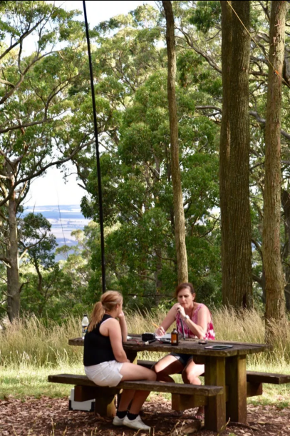 Marija on air at Mt Buninyong being watched on by Olivia